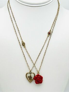 Lucky Brand Double Strand Heart and Flower Reversible Pendants Necklace